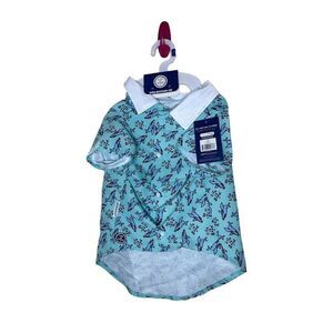 Dog Shirt XL Blue Shark Print High Visibility Button-Up